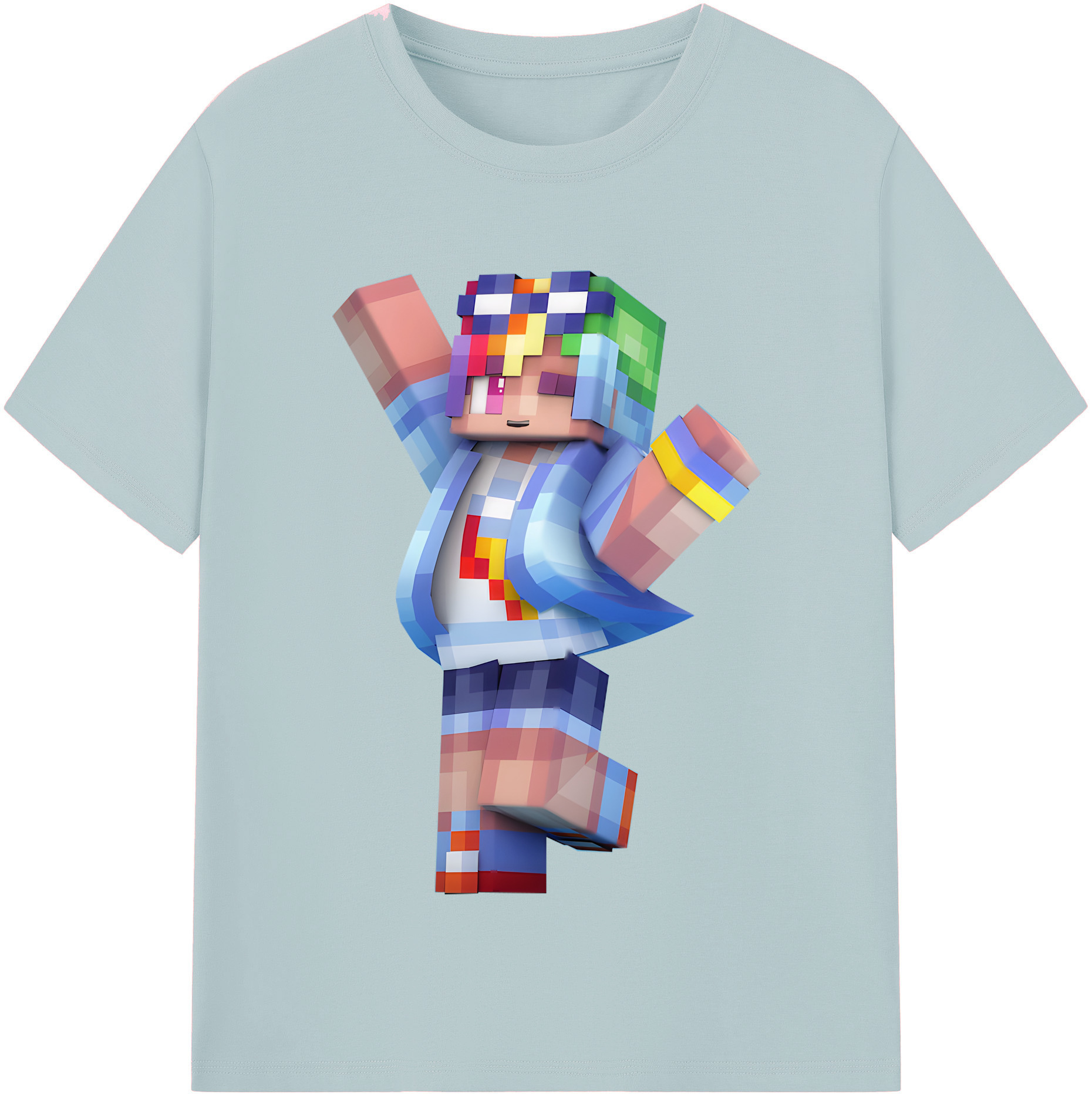 （画像用） マインクラフト ブロックの世界 Minecraft MC Block world 綿100％半袖Tシャツ（フロントプリント）